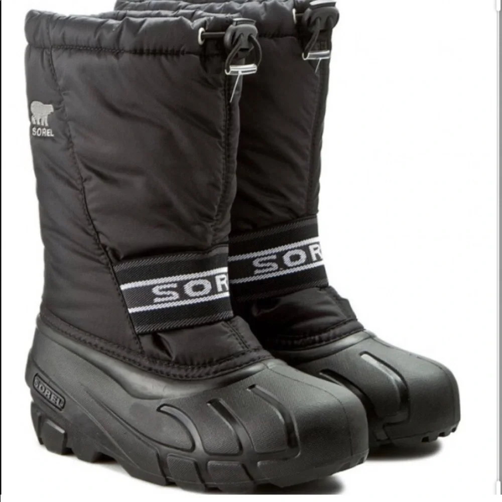 Sorel Cub Winter Insulated Rubber Sole Black Snow Boots Y7 W8.5 - Picture 2 of 16